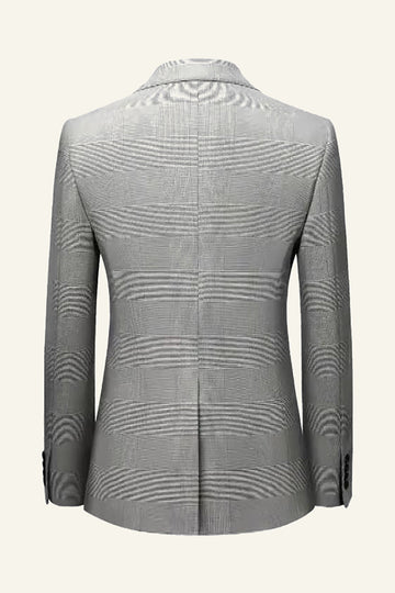 Grå rutig topp lapel 3 stycken män bröllopsdräkter